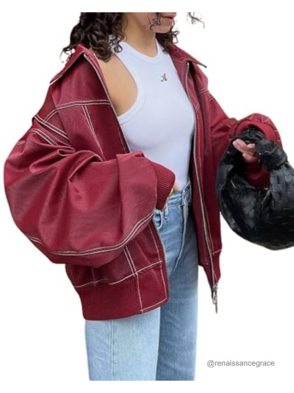 Women's Faux Leather Moto Jacket Oversized Zip Up Winter Coat